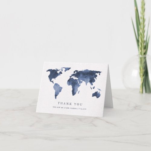 Blue Watercolor on White  World Map Thank You