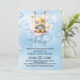 blue Watercolor One Lucky Duck Boy 1st Birthday Invitation
