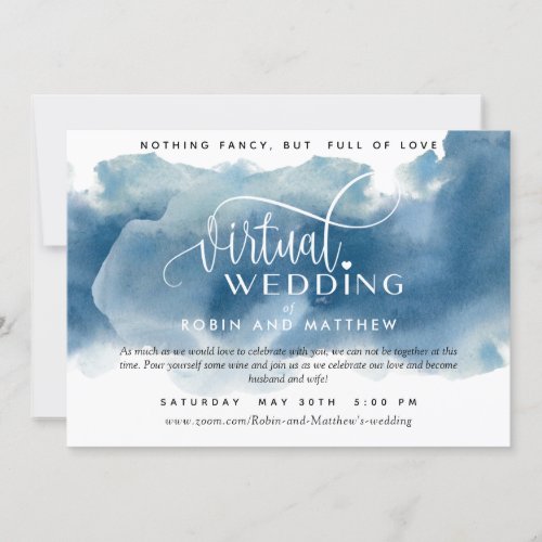 Blue Watercolor Online Virtual Wedding Invitation