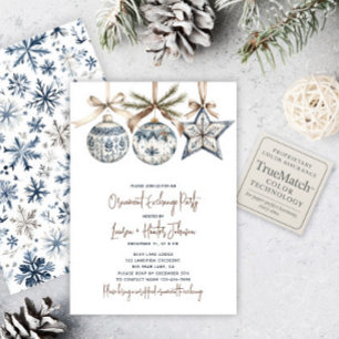 Blue Watercolor Ornament Exchange Holiday Party Invitation