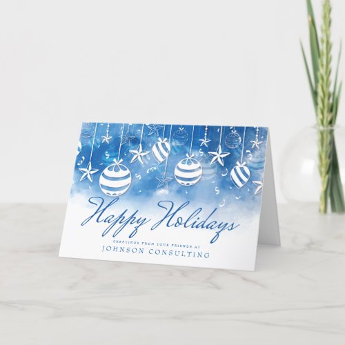 Blue Watercolor Ornaments  Holiday Greetings