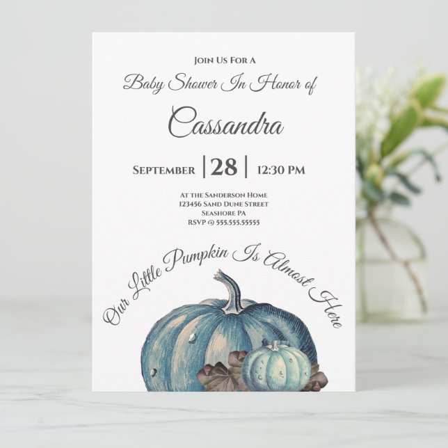 Blue Watercolor Our little Pumpkin Baby Shower (Standing Front)