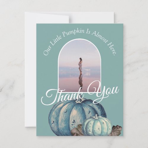 Blue Watercolor Our little Pumpkin Baby Shower  Thank You Card