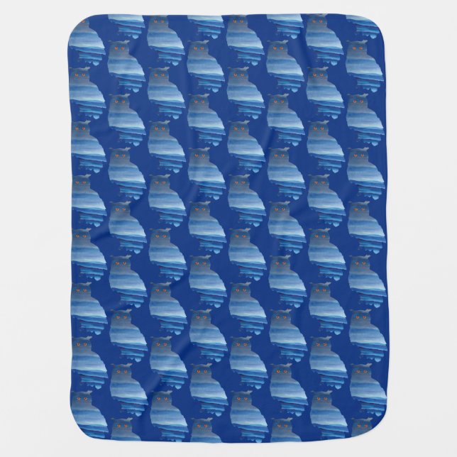 Blue Watercolor Owl Baby Blanket (Front)