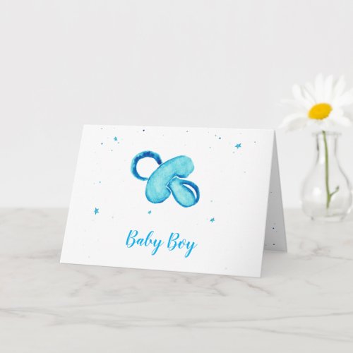 Blue watercolor pacifier baby boy card