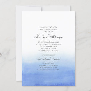 Blue Watercolor Painting Holy Communion Invitation