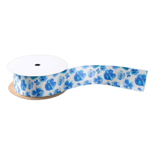 Blue watercolor pansy violas art ribbon