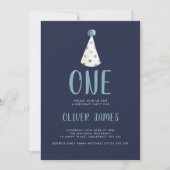 Blue Watercolor Party Hat 1st Birthday Party Invitation (Front)