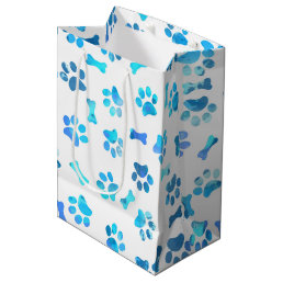 Blue Watercolor Paw Prints Birthday Medium Gift Ba Medium Gift Bag