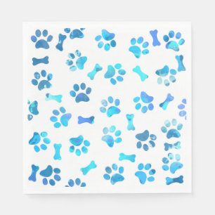 Blue Watercolor Paw Prints Birthday Napkins