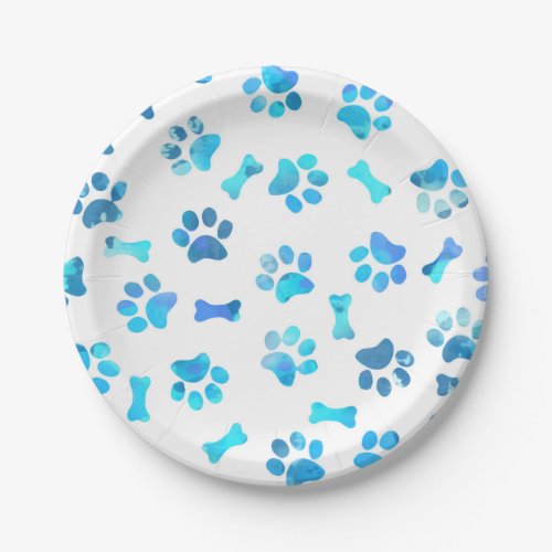 Blue Watercolor Paw Prints Paper Plates