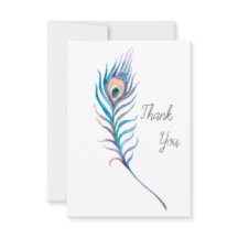 Blue watercolor peacock feather illustration