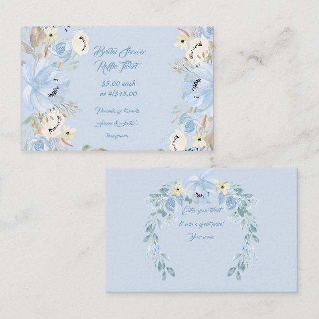 Blue Watercolor Peonies Business Card (Front/Back)