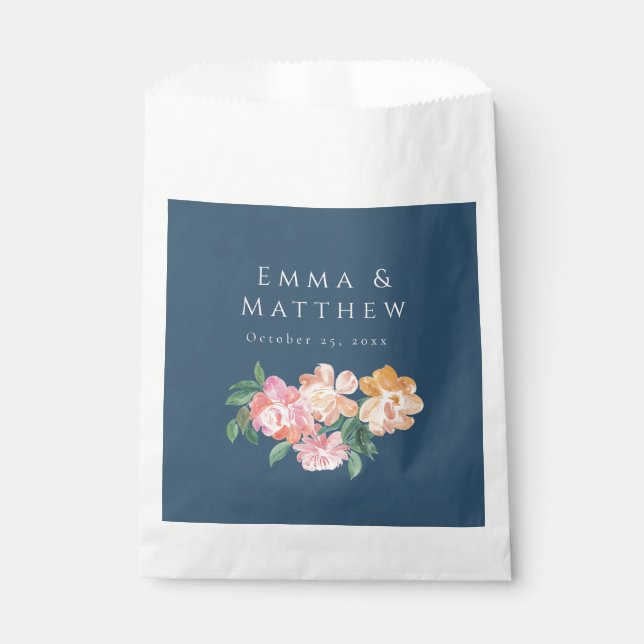 Blue Watercolor Peonies Floral Bouquet Favor Bag (Front)