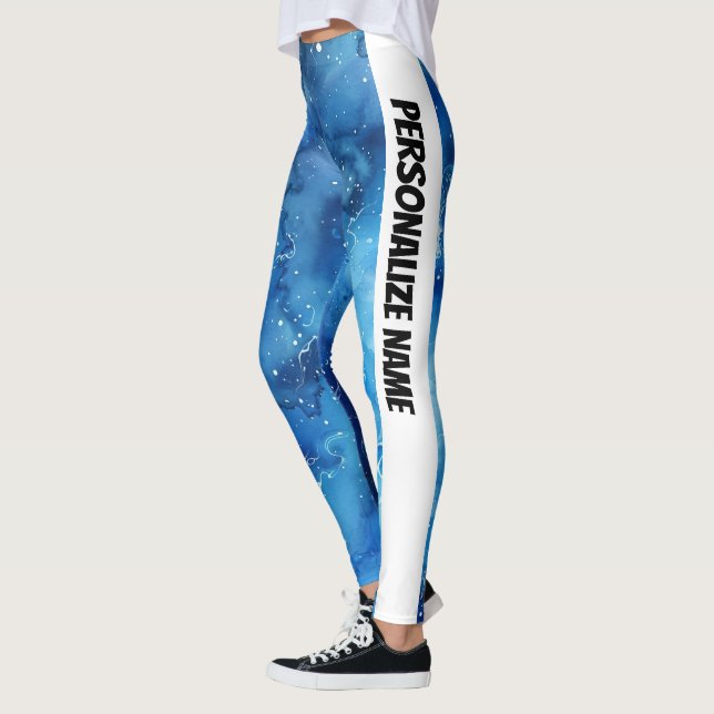 Blue Watercolor PERSONALIZE  Leggings (Left)