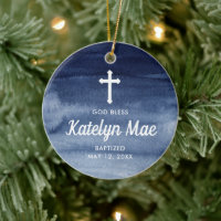 Blue Watercolor Personalized Baptism Christening