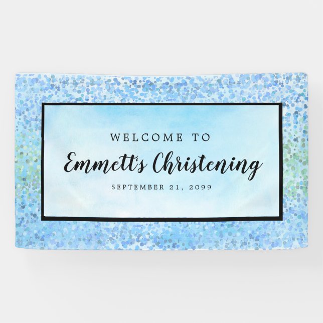 Blue Watercolor Personalized Christening Banner (Horizontal)