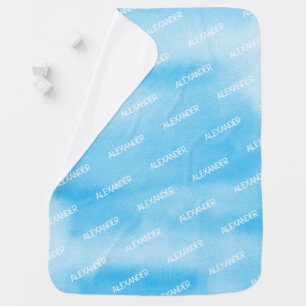 Blue Watercolor Personalized Name Boy Baby Blanket