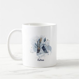 Blue Watercolor Personalized Name Letter Initial K Coffee Mug