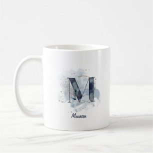 Blue Watercolor Personalized Name Letter Initial M Coffee Mug
