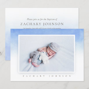Blue Watercolor Photo Baptism Party Invitation