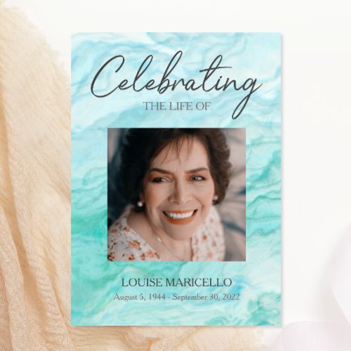 Blue Watercolor Photo Celebration Of Life Invitation