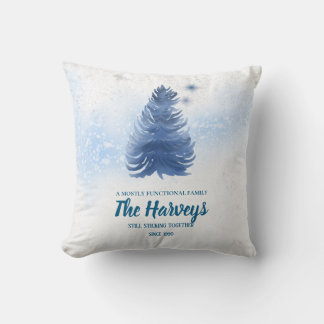 Blue Watercolor Pine Tree Personalized Family Throw Pillow