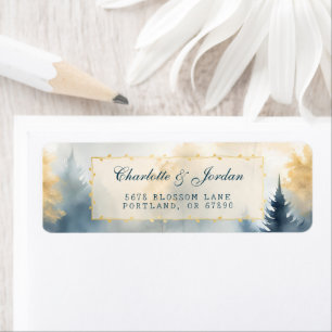 Blue Watercolor Pine Tree Woodland Return Address Label