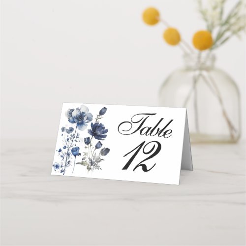 Blue Watercolor Poppies Place Card