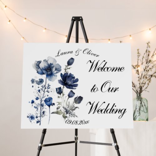 Blue Watercolor Poppies Wedding Foam Board