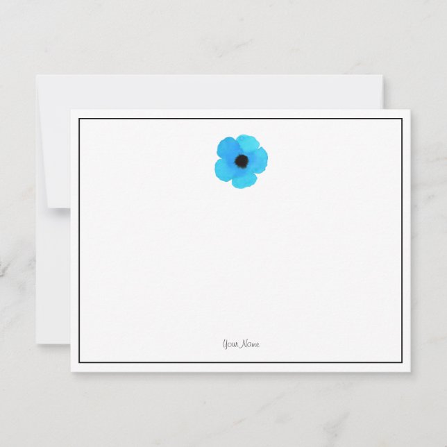 Blue Watercolor Poppy Note Card (Front)