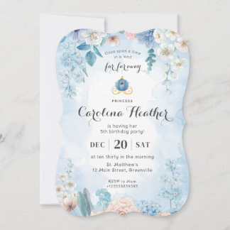 Blue Watercolor Princess Castle Girl Invitation
