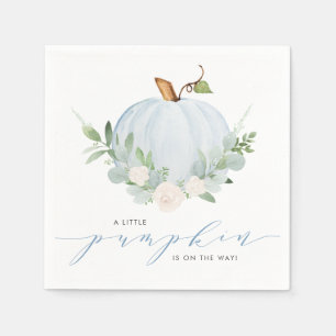 Blue Watercolor Pumpkin Autumn Baby Shower Napkins