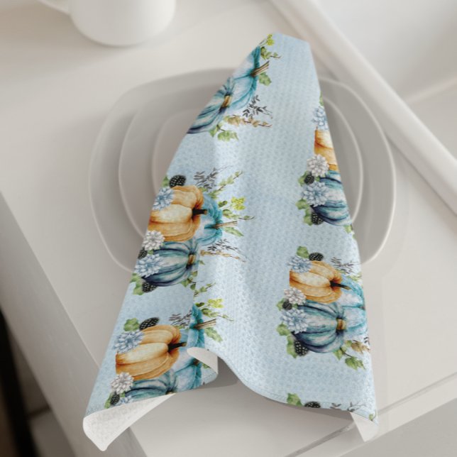 Blue  Watercolor Pumpkin Autumn Kitchen Towel (Creator Uploaded)