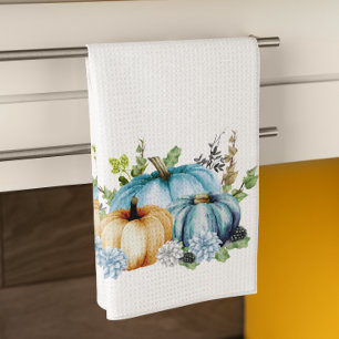 Blue Watercolor Pumpkin Fall Autumn Kitchen Towel