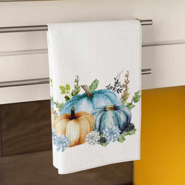 Blue  Watercolor Pumpkin Fall Autumn  Kitchen Towel (Creator Uploaded)