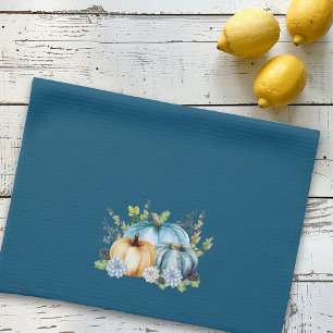 Blue  Watercolor Pumpkin Fall Autumn  Kitchen Towel