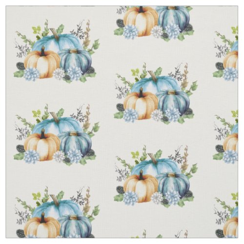 Blue Watercolor Pumpkin Pattern Fabric