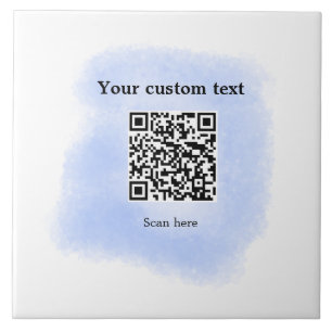 blue watercolor QR scan code add custom text rusti Ceramic Tile