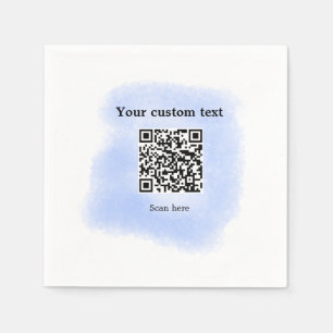 blue watercolor QR scan code add custom text rusti Napkins