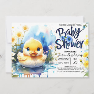 Blue Watercolor Quack Baby Shower Invitation