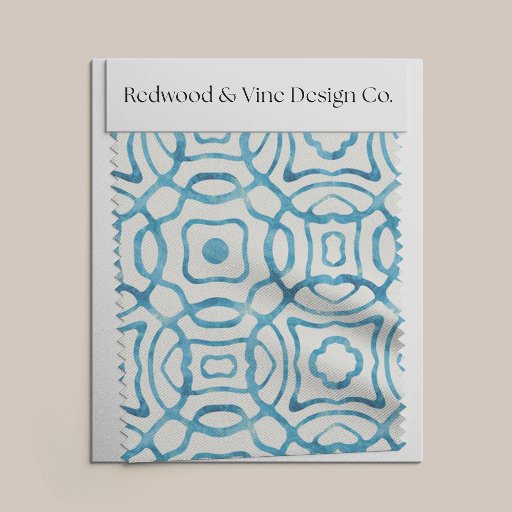 Blue Watercolor Quatrefoil Block Print Fabric