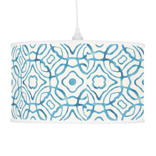 Blue Watercolor Quatrefoil Block Print Pendant Lamp (Back)