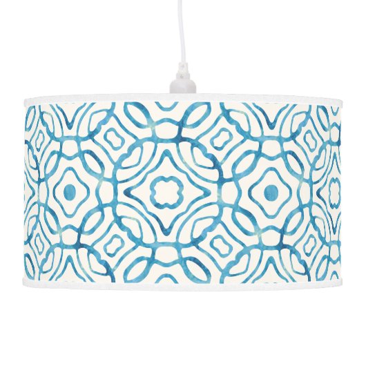 Blue Watercolor Quatrefoil Block Print Pendant Lamp (Left)