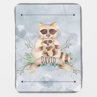 Blue Watercolor Raccoon Baby Blanket