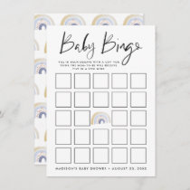 Blue Watercolor Rainbow Baby Shower Bingo Card