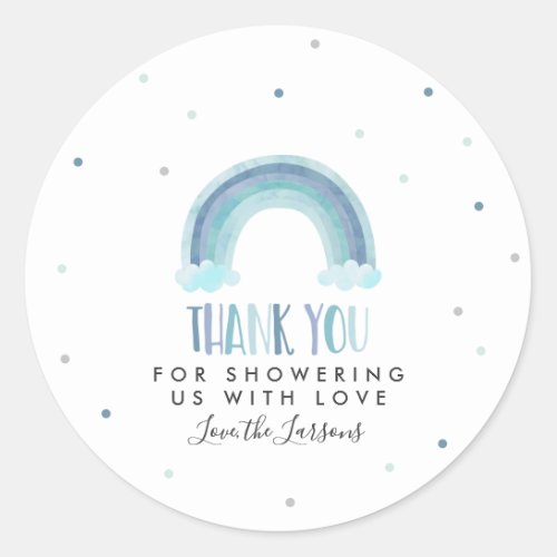 Blue Watercolor Rainbow Baby Shower Classic Round Sticker