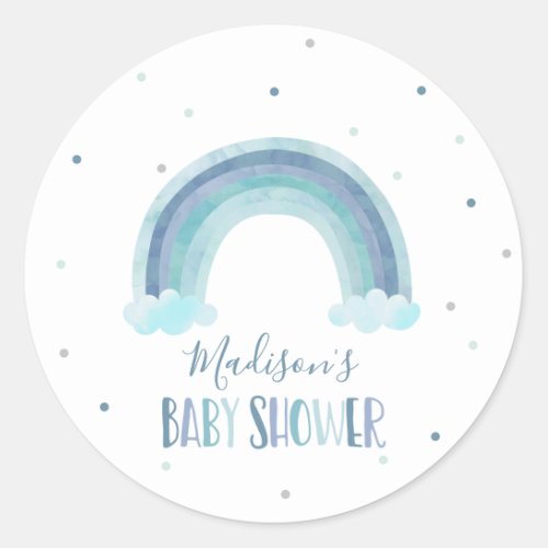 Blue Watercolor Rainbow Baby Shower Classic Round Sticker