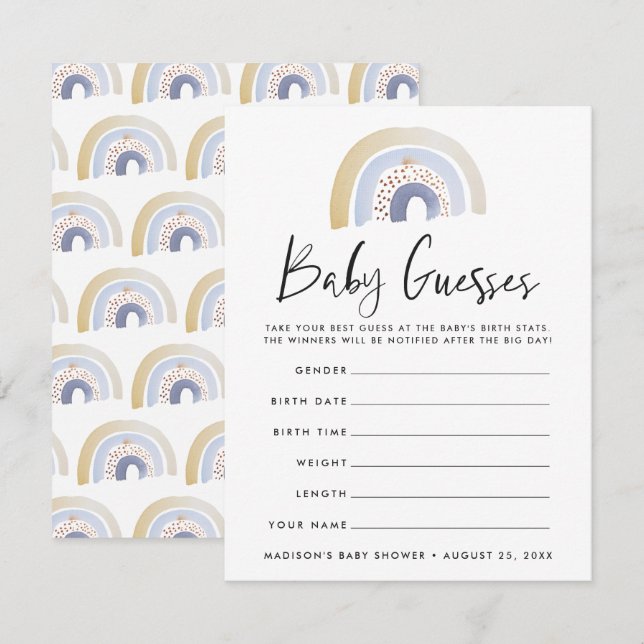 Blue Watercolor Rainbow Baby Shower Guessing Game (Front/Back)