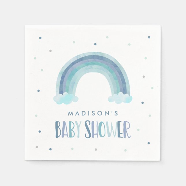 Blue Watercolor Rainbow Baby Shower Napkins (Front)
